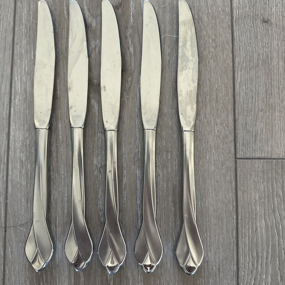 Oneida Satin GLOSSY TRIBECA Stainless Flatware USA‎ 8.9" Dinner Knife Set Of 5